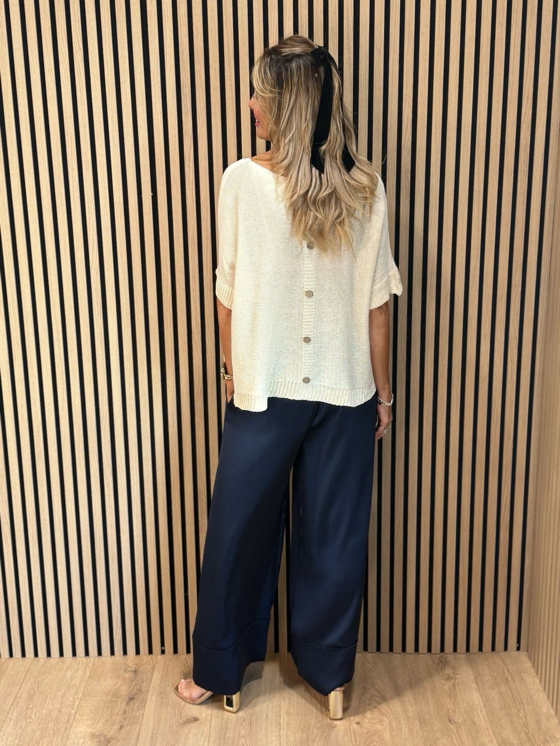 Button Back Knit Top - Cream