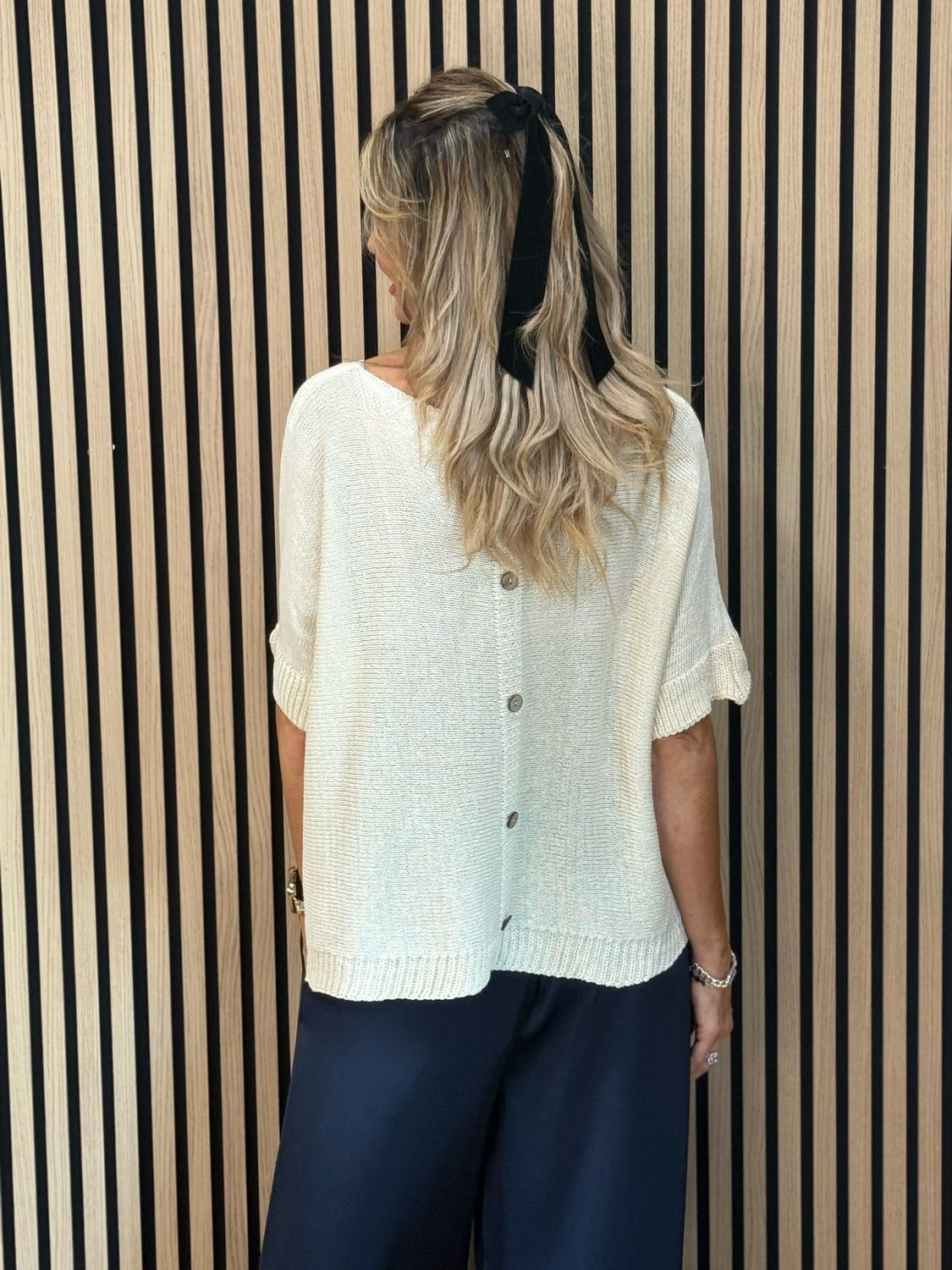 Button Back Knit Top - Cream