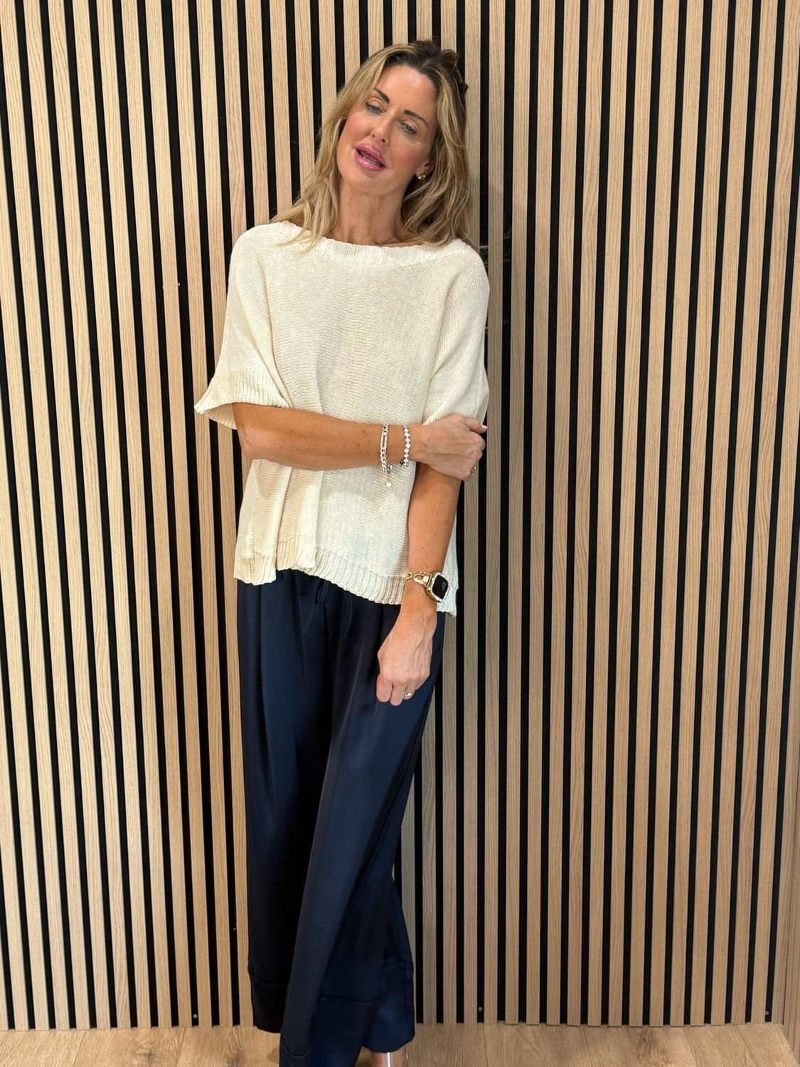 Button Back Knit Top - Cream