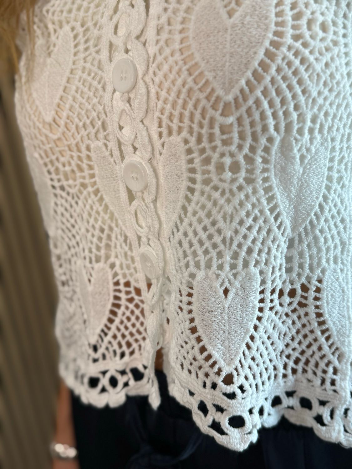 Crochet Heart Cotton Top - White