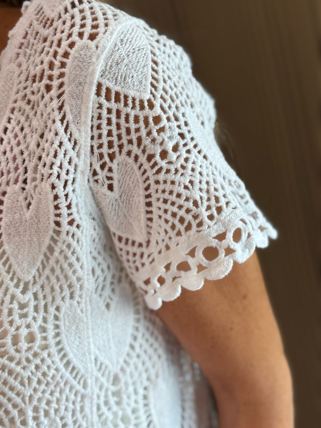 Crochet Heart Cotton Top - White