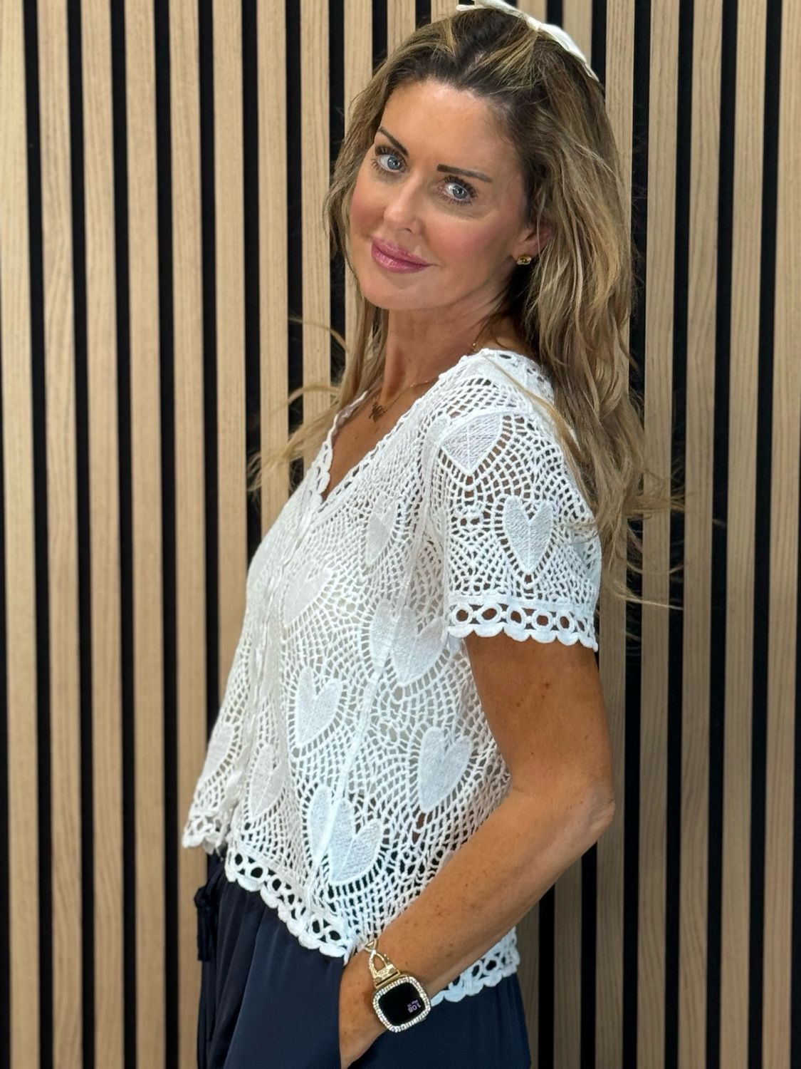 Crochet Heart Cotton Top - White