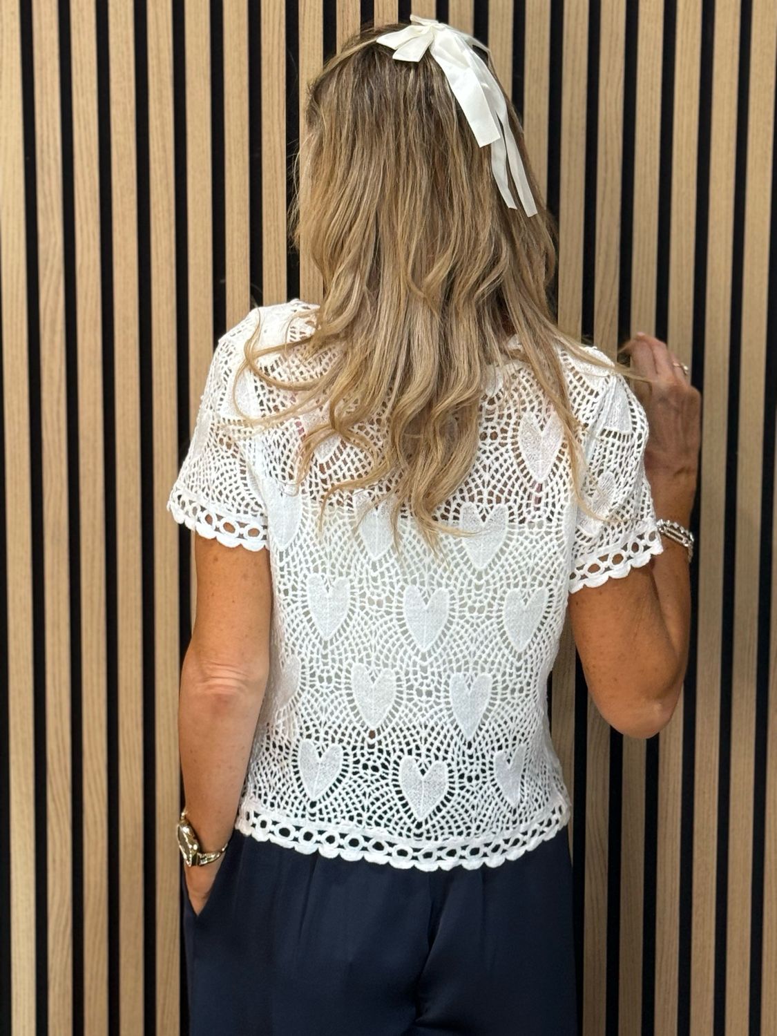 Crochet Heart Cotton Top - White