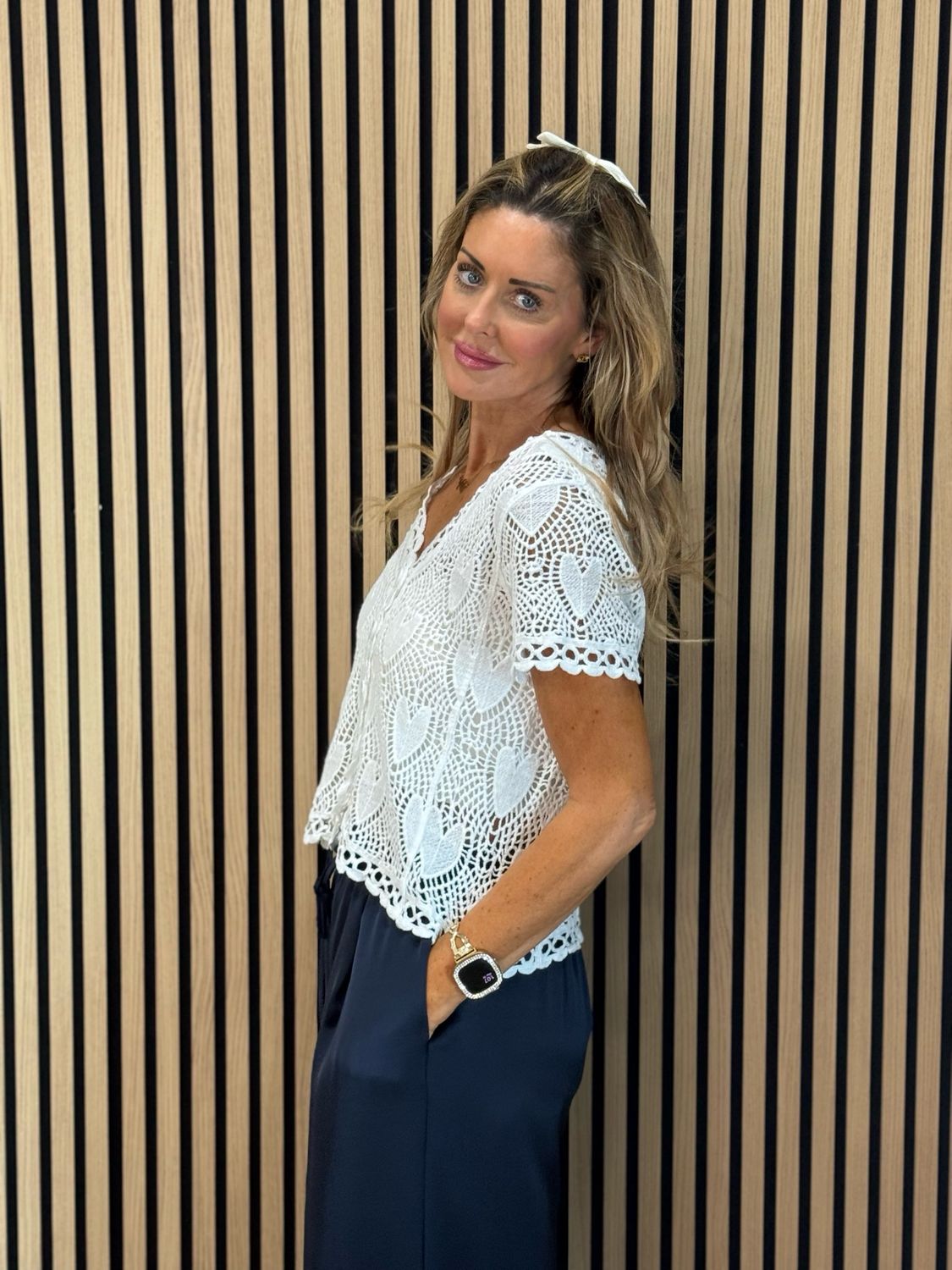 Crochet Heart Cotton Top - White