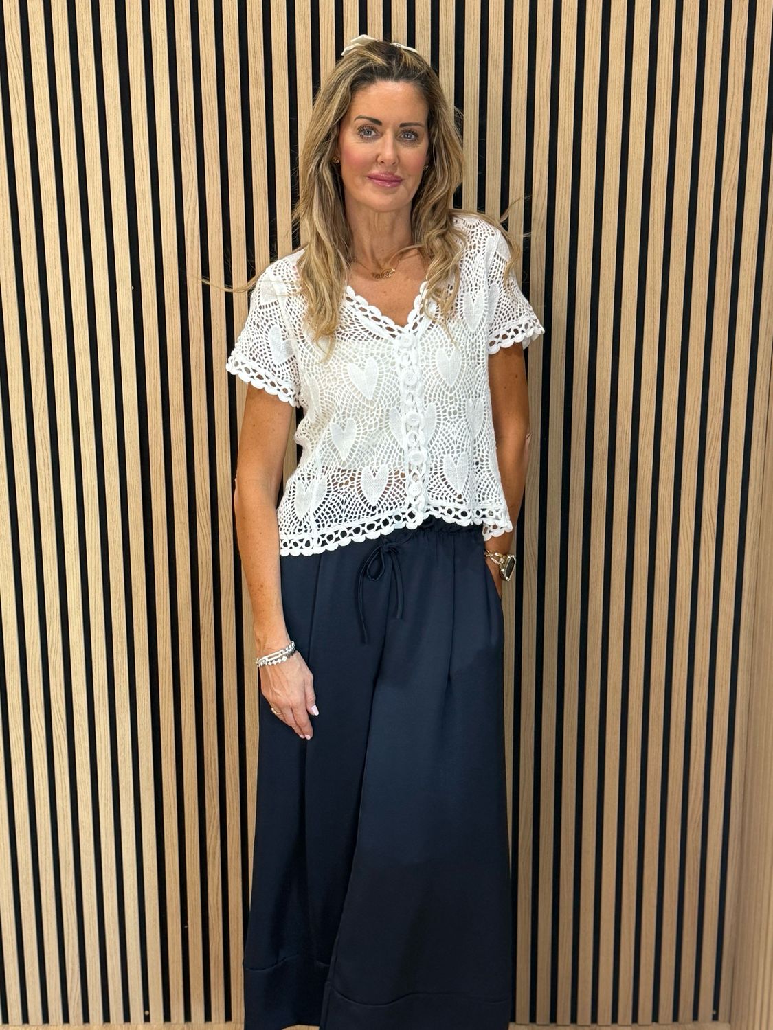 Crochet Heart Cotton Top - White