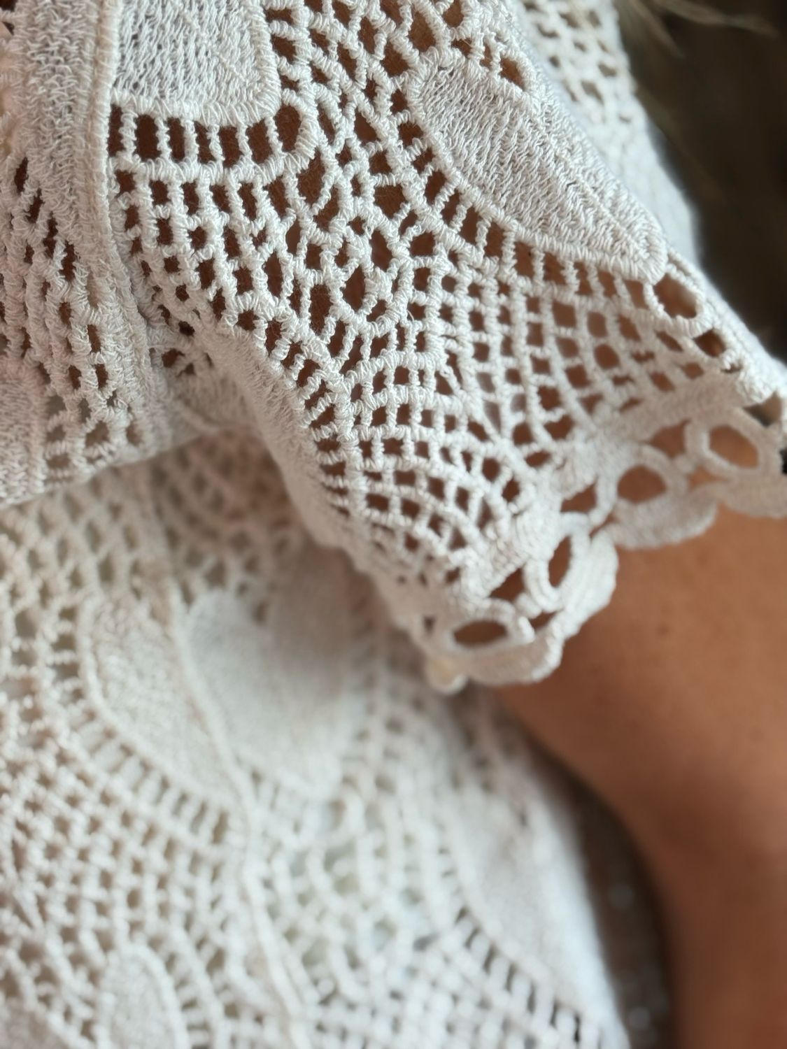 Crochet Heart Cotton Top - Cream