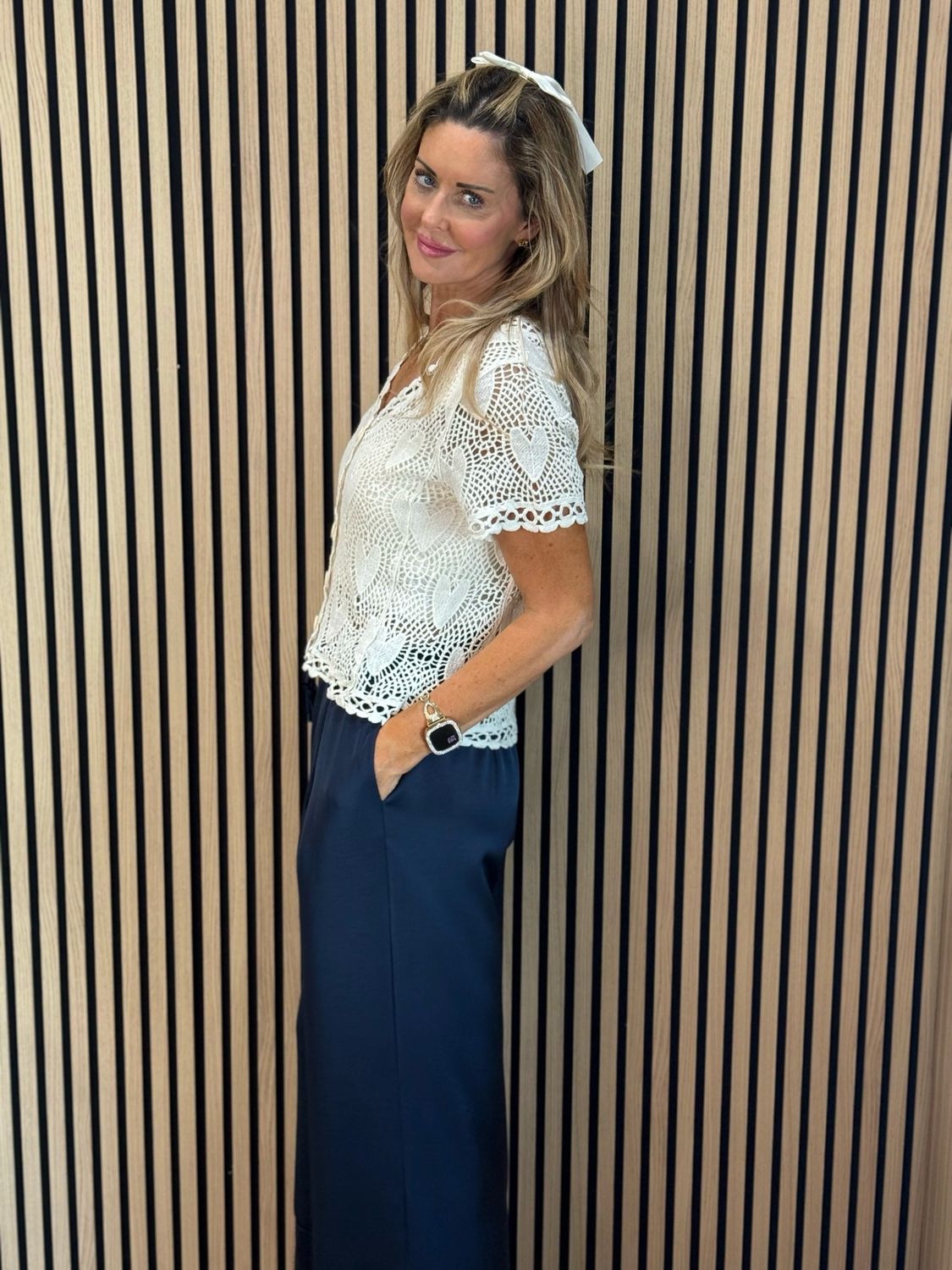 Crochet Heart Cotton Top - Cream