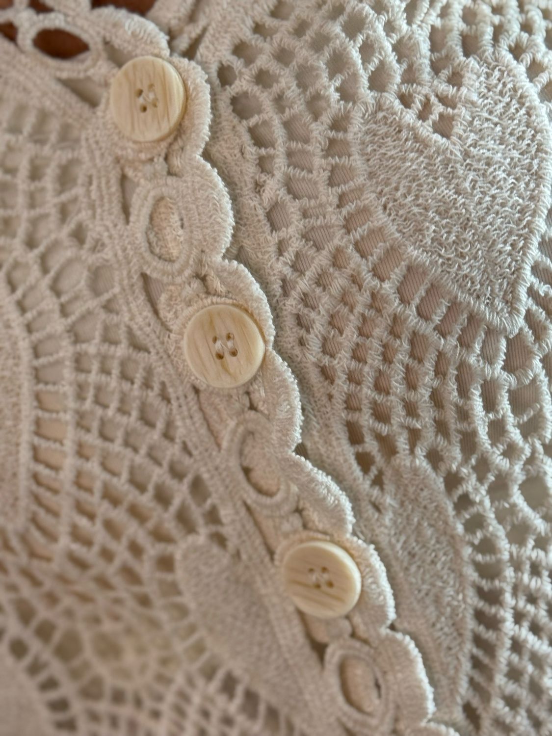 Crochet Heart Cotton Top - Cream