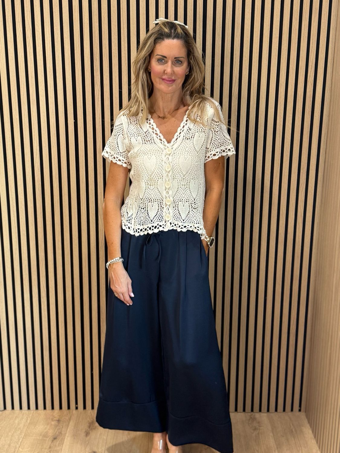 Crochet Heart Cotton Top - Cream