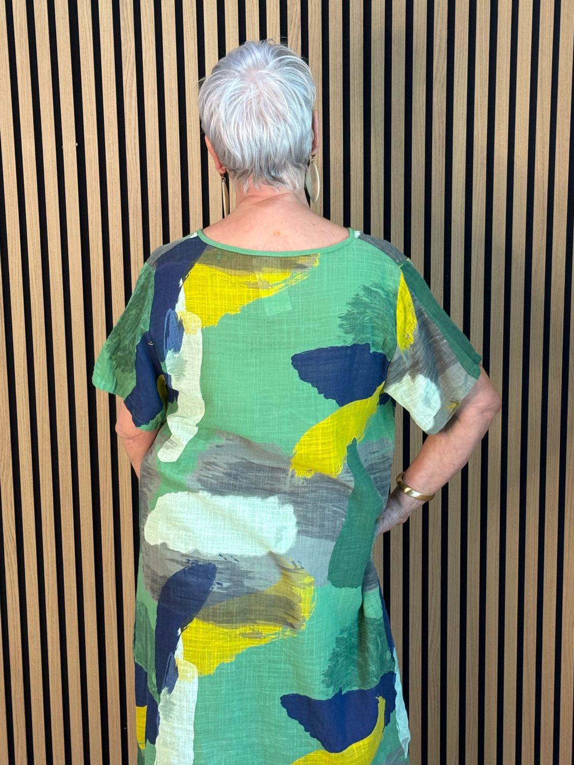 Abstract Print Cotton Dress - Green