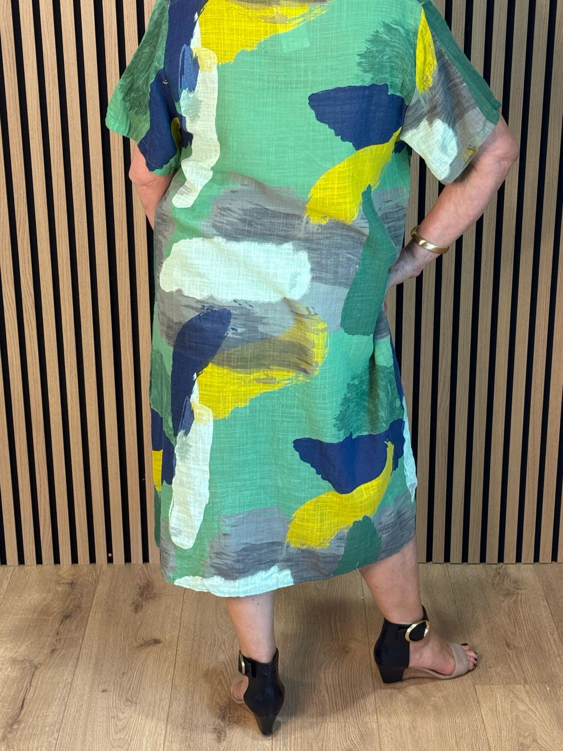 Abstract Print Cotton Dress - Green