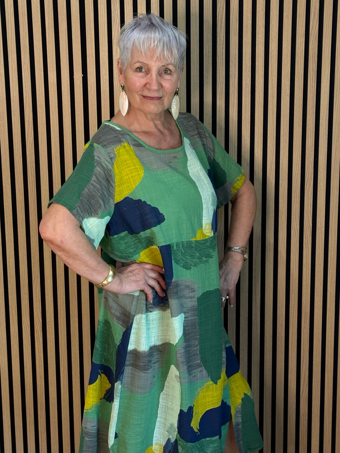 Abstract Print Cotton Dress - Green