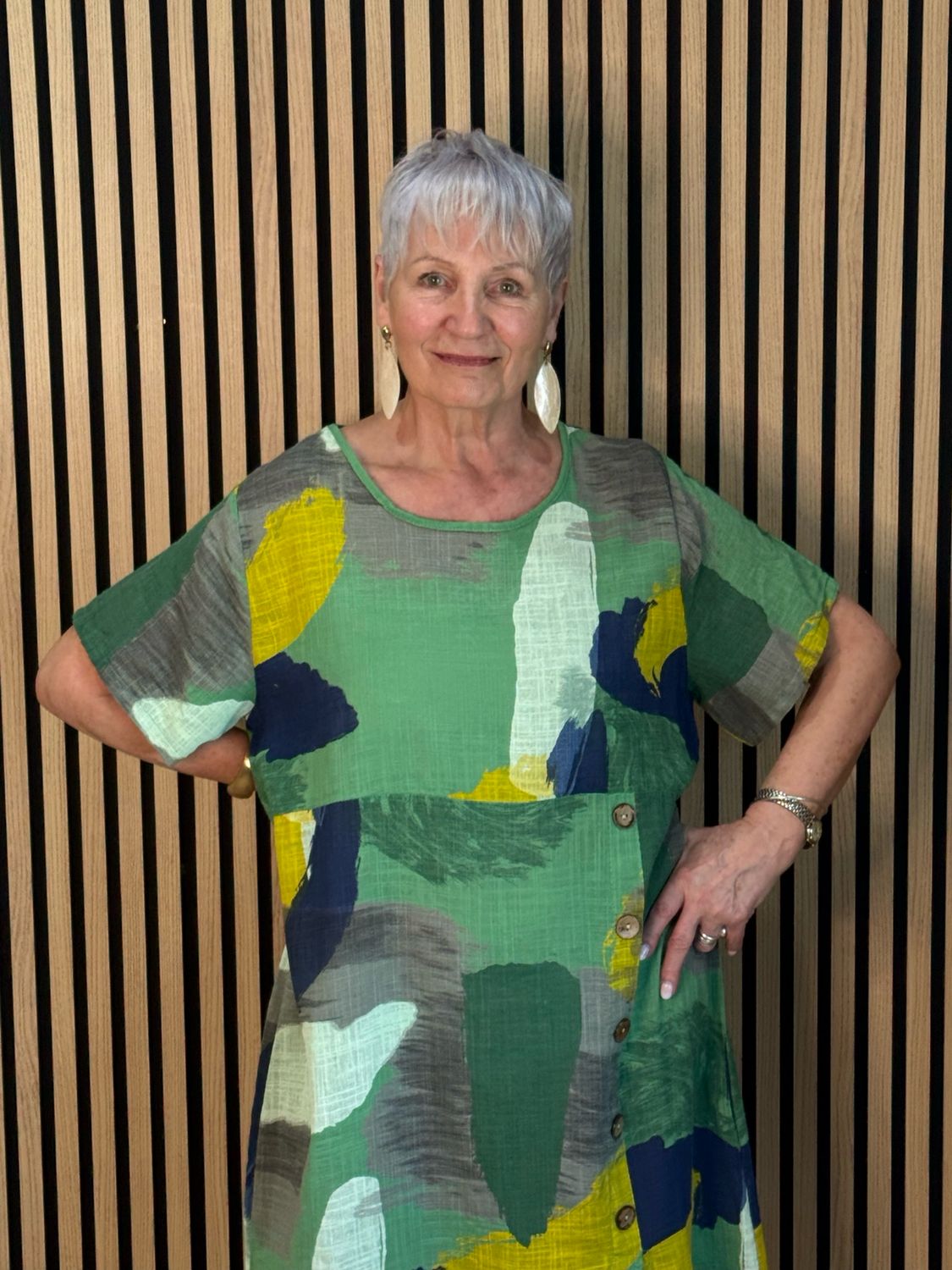 Abstract Print Cotton Dress - Green