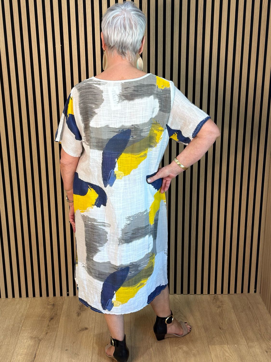 Abstract Print Cotton Dress - White