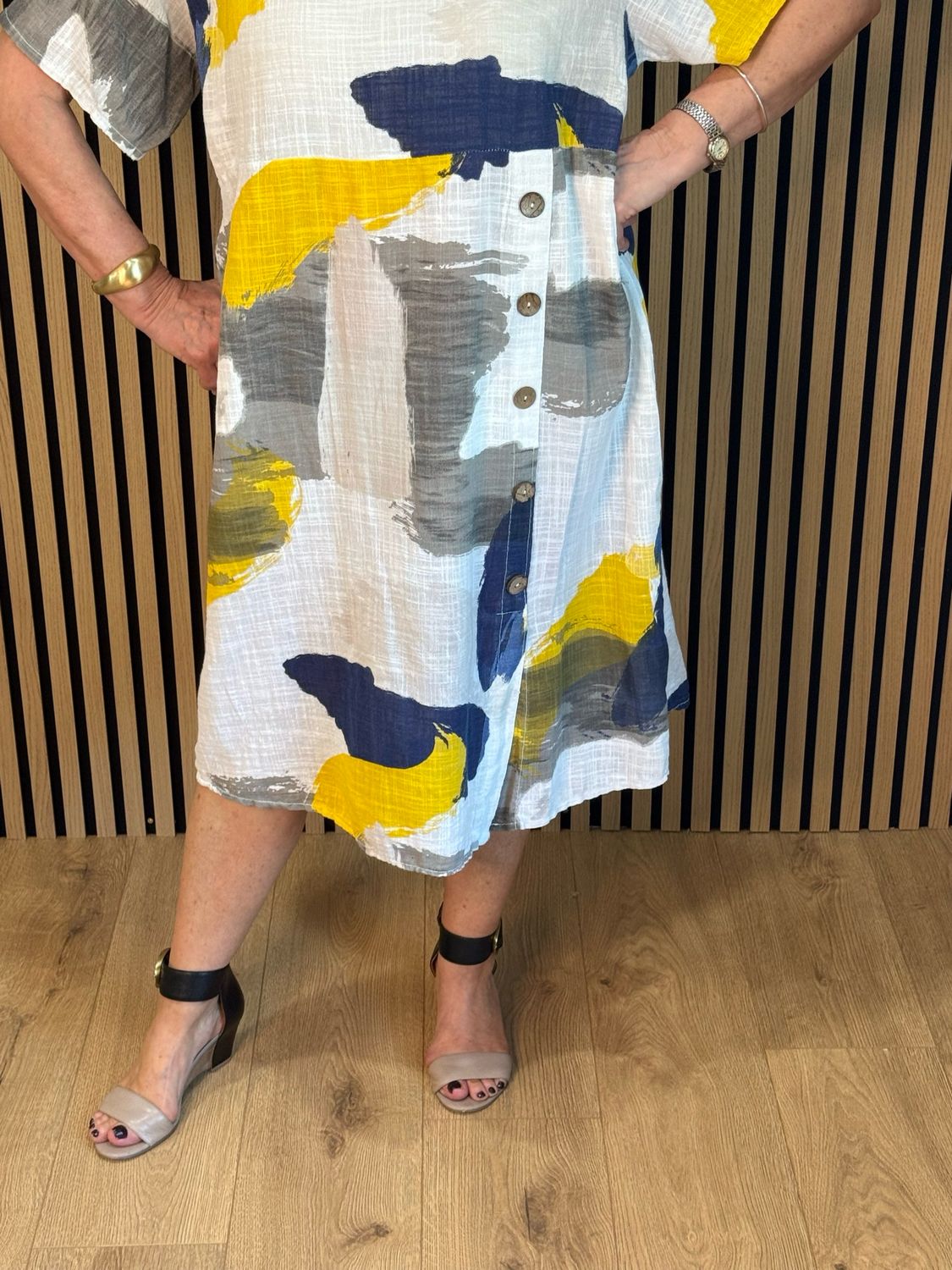 Abstract Print Cotton Dress - White