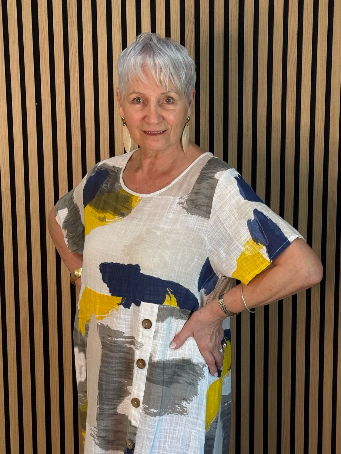 Abstract Print Cotton Dress - White