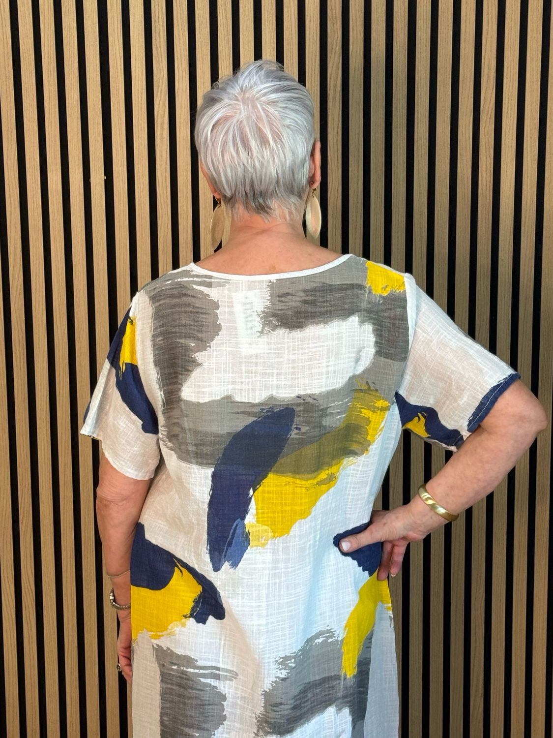 Abstract Print Cotton Dress - White