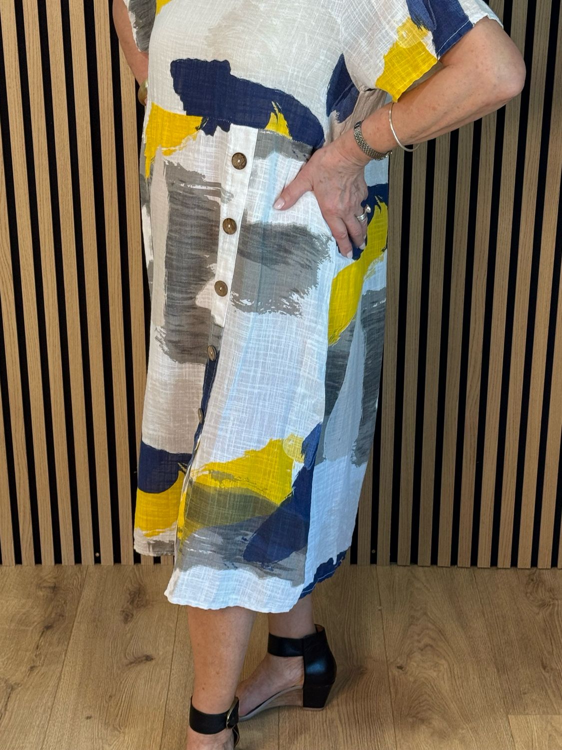 Abstract Print Cotton Dress - White