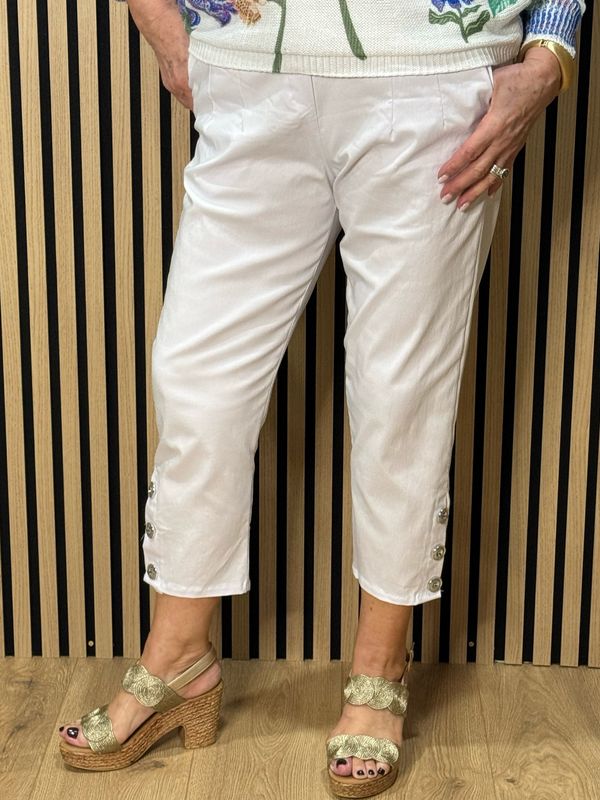 Button Detail Cropped Trousers - White