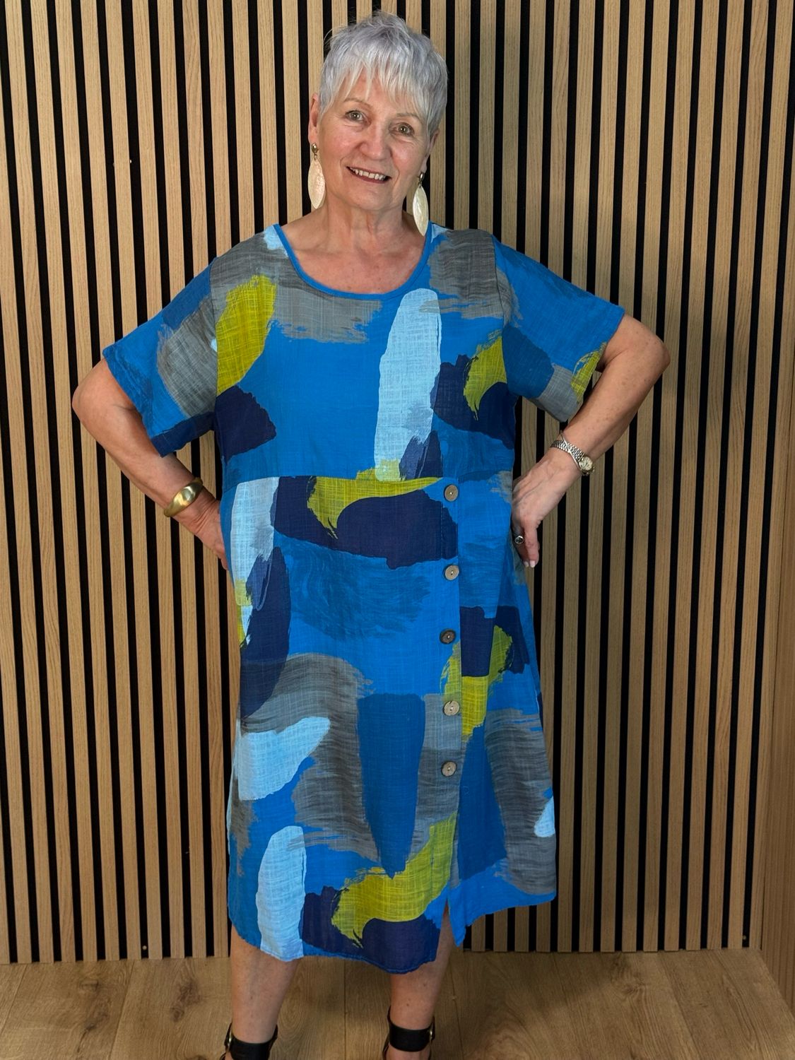 Abstract Print Cotton Dress - Blue