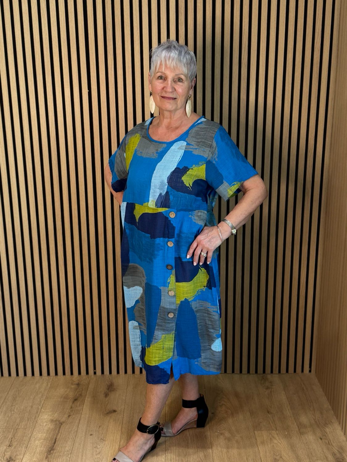 Abstract Print Cotton Dress - Blue