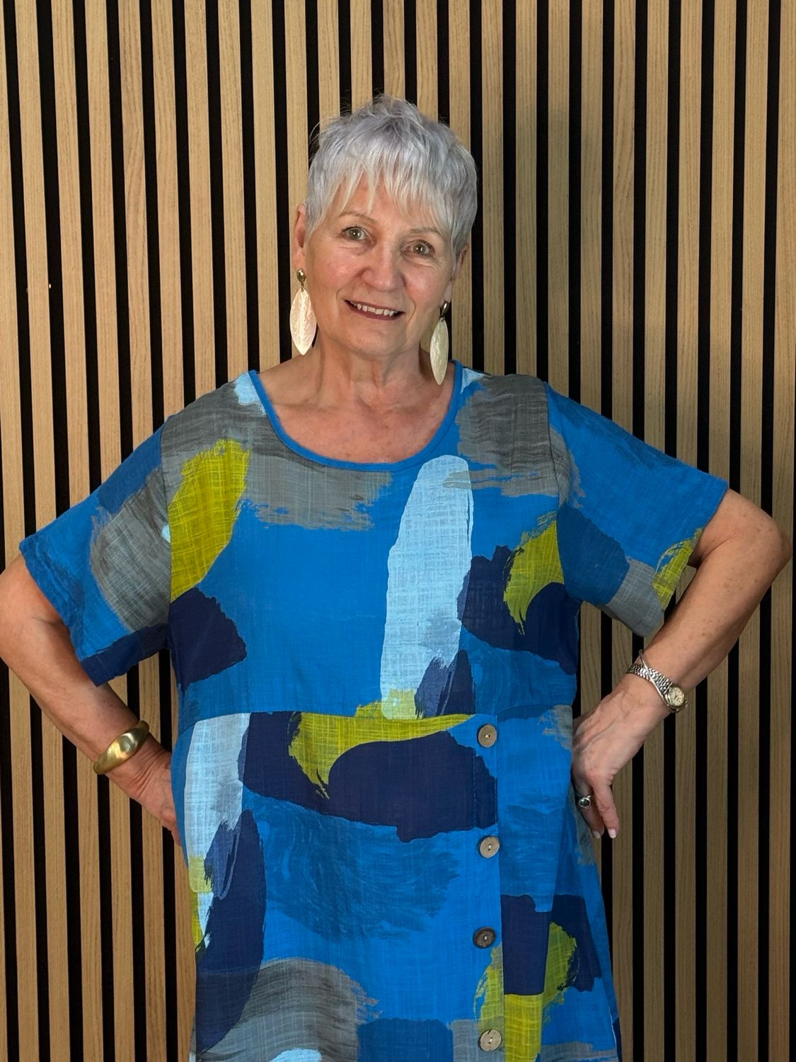 Abstract Print Cotton Dress - Blue