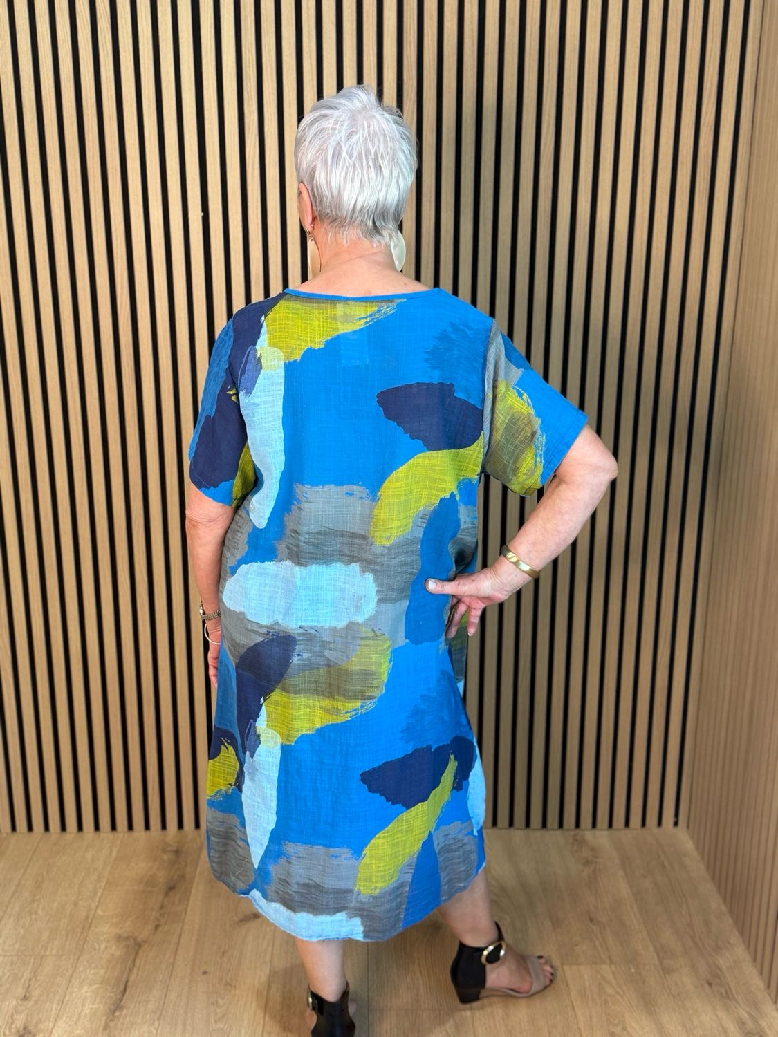 Abstract Print Cotton Dress - Blue