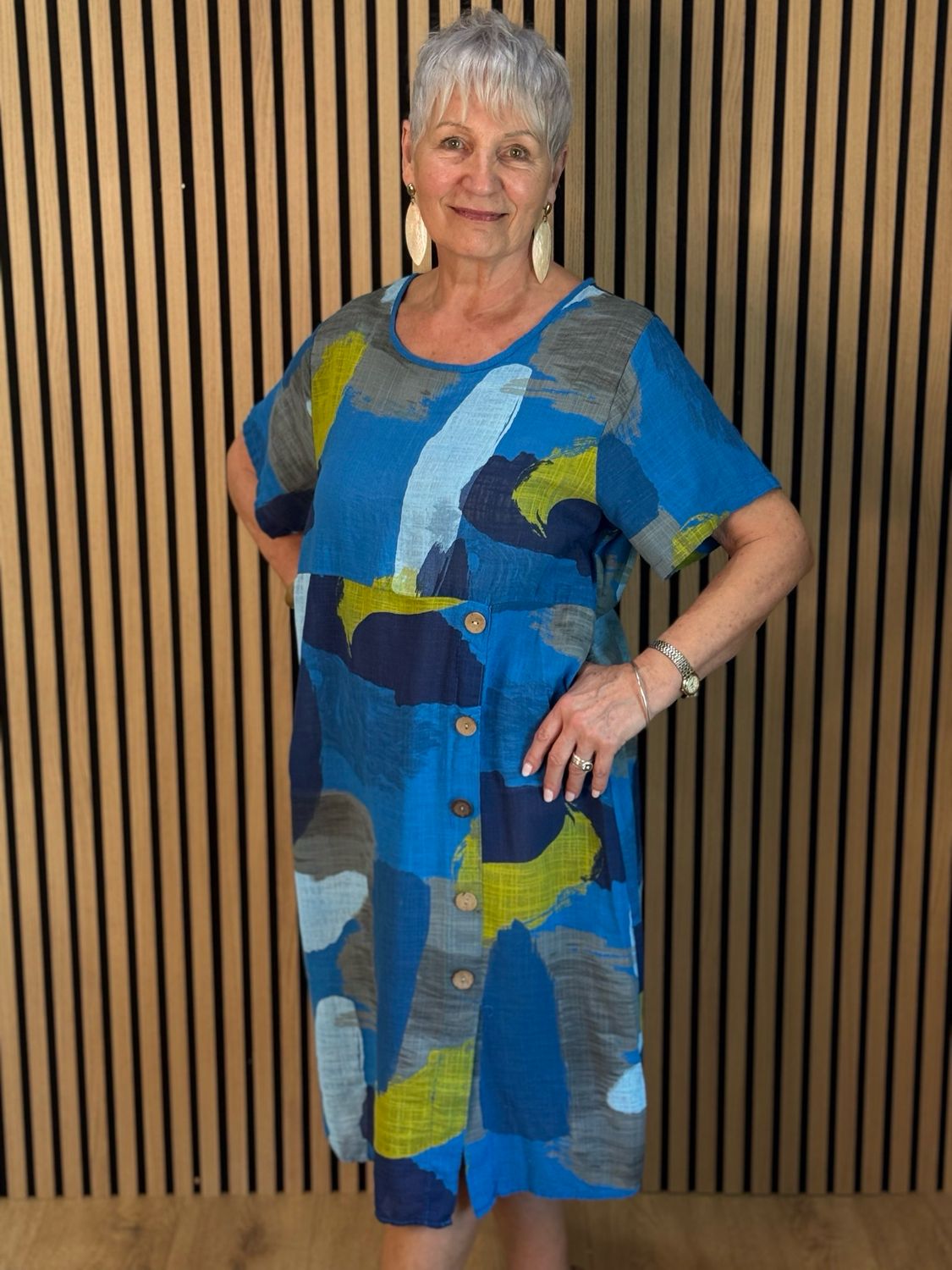 Abstract Print Cotton Dress - Blue