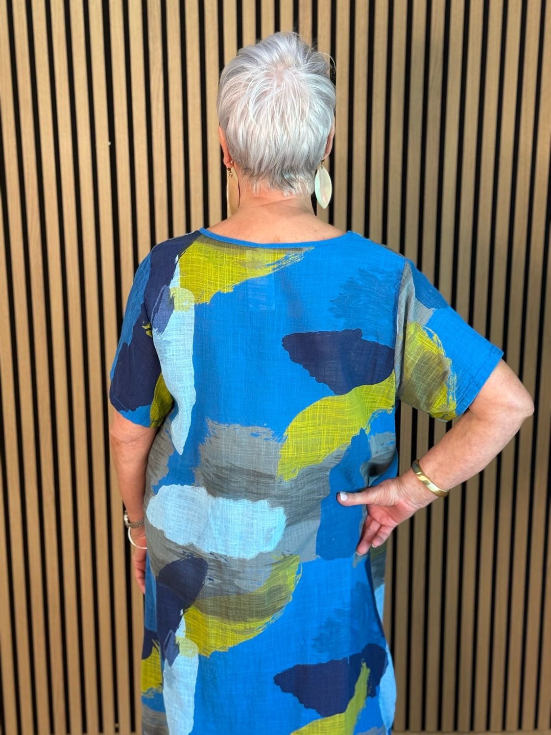 Abstract Print Cotton Dress - Blue