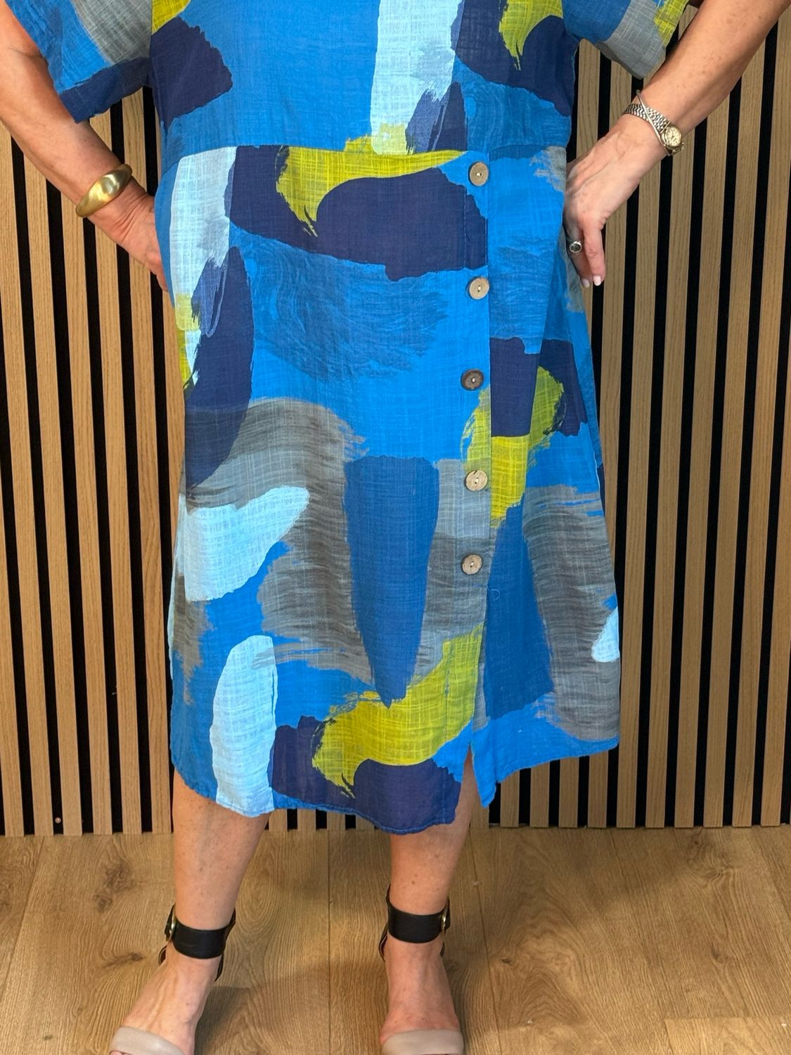 Abstract Print Cotton Dress - Blue