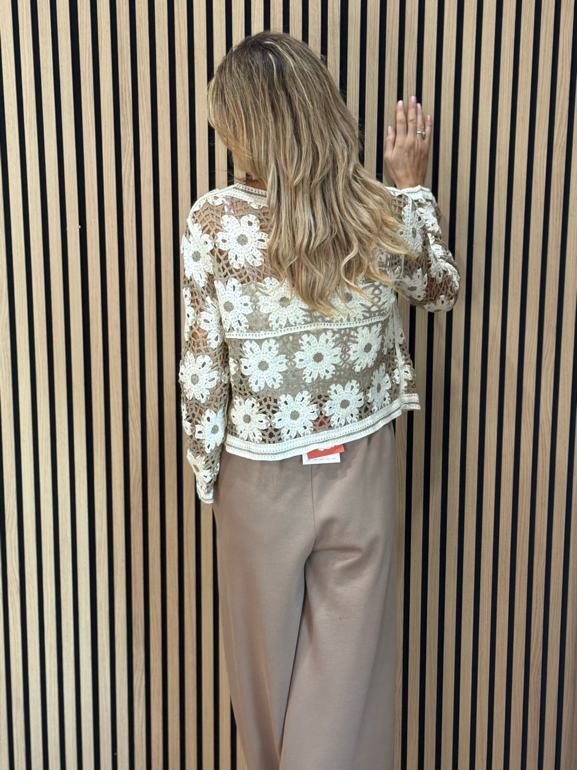 Floral Crochet Cardigan Taupe/Cream