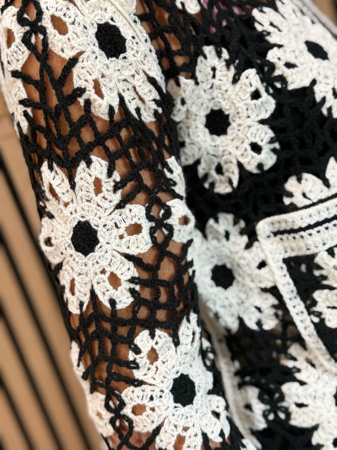 Floral Crochet Cardigan- Black/White