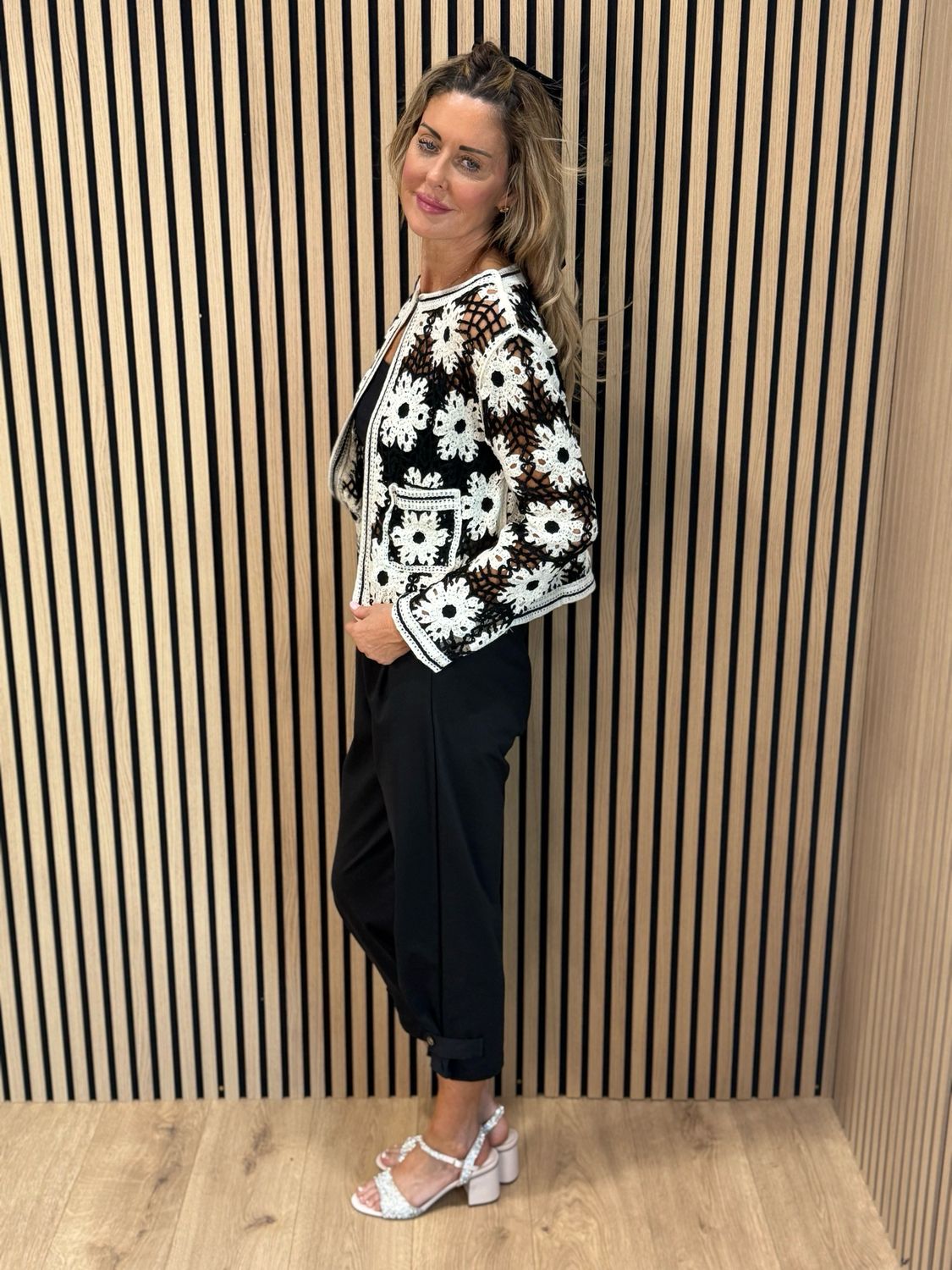 Floral Crochet Cardigan- Black/White