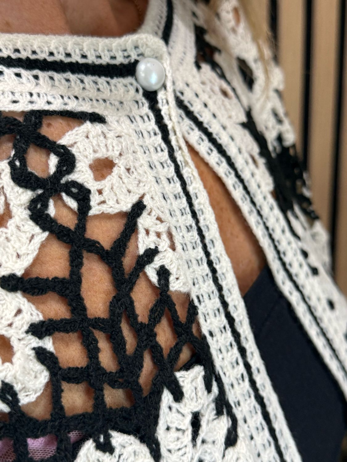 Floral Crochet Cardigan- Black/White