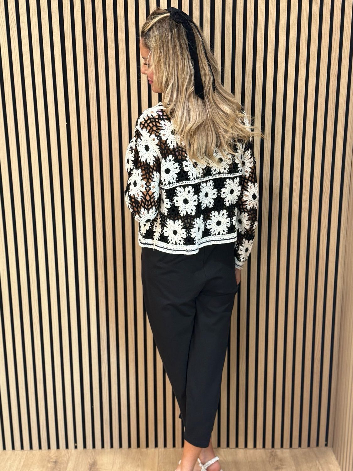 Floral Crochet Cardigan- Black/White