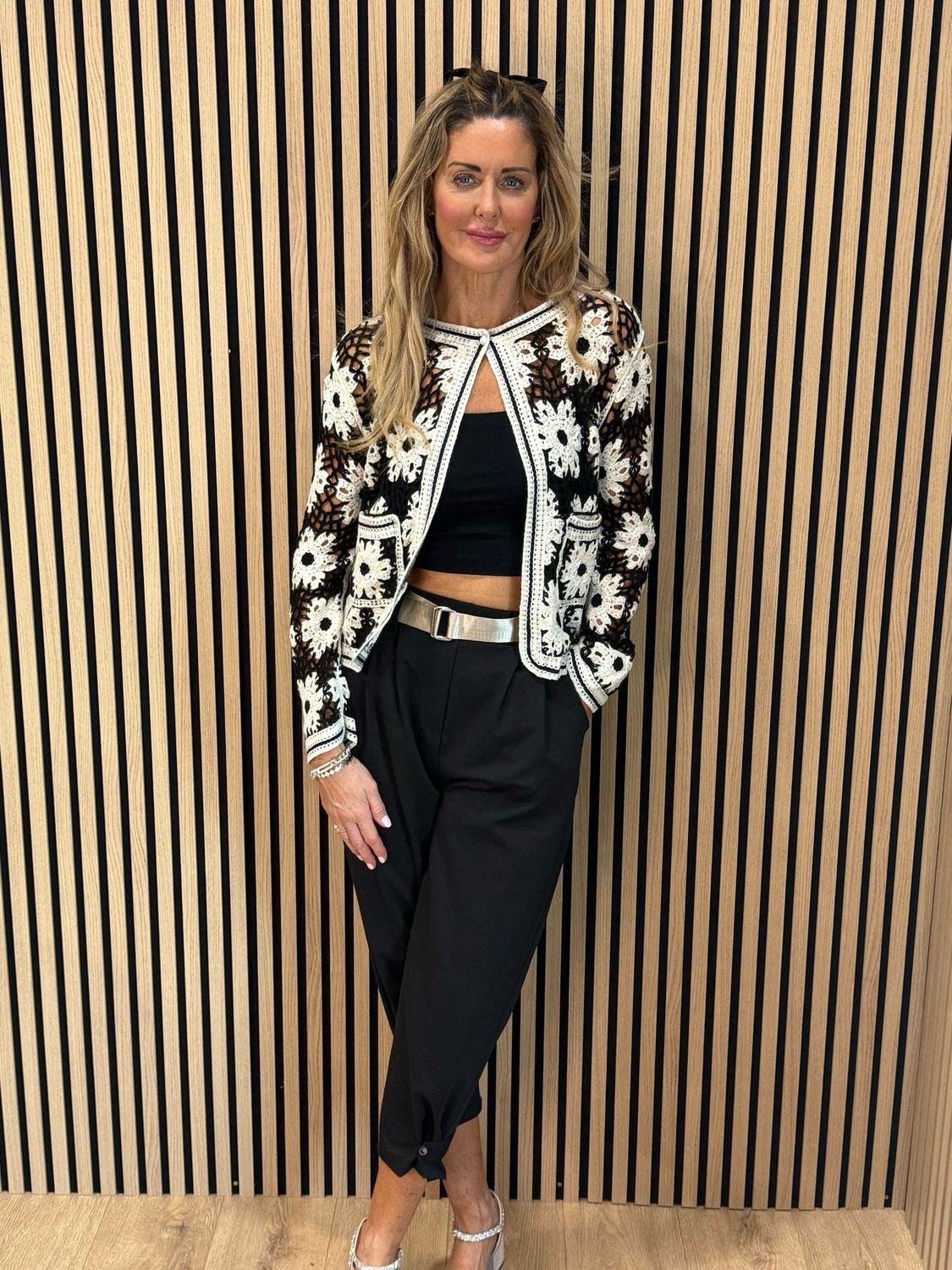 Floral Crochet Cardigan- Black/White