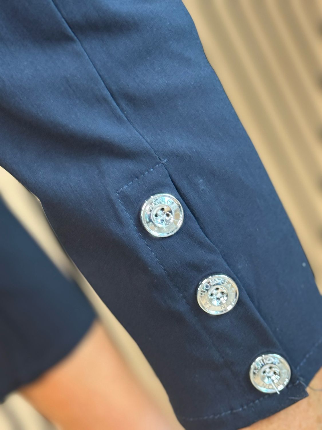 Button Detail Cropped Trousers - Navy