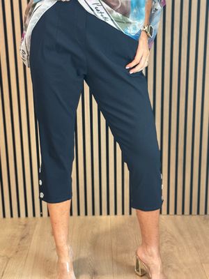 Button Detail Cropped Trousers - Navy