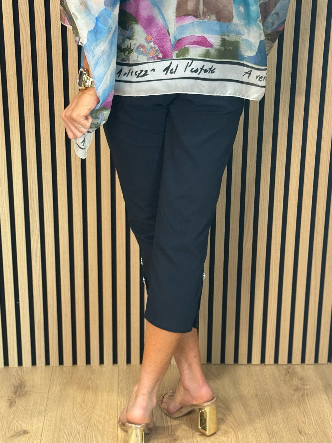 Button Detail Cropped Trousers - Navy