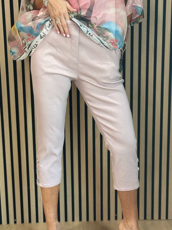 Button Detail Cropped Trousers - Pink