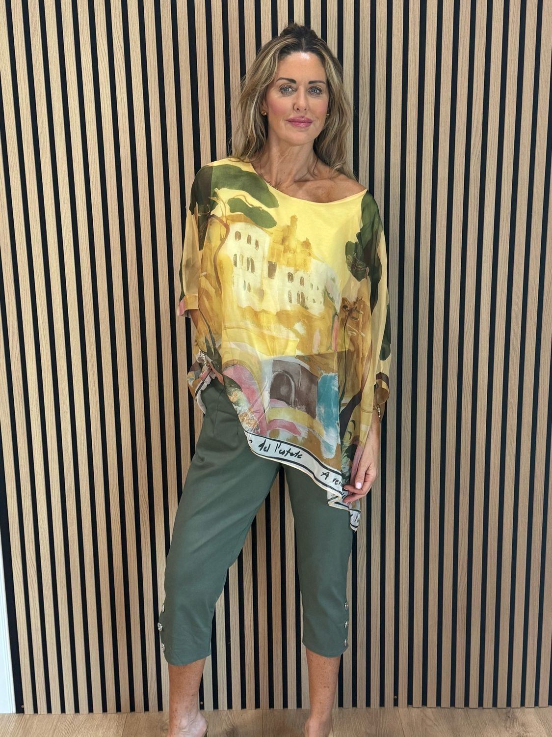 Button Detail Cropped Trousers - Khaki