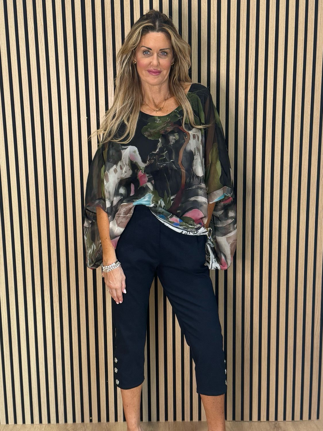 Cote D Azur Printed Oversized Top - Black