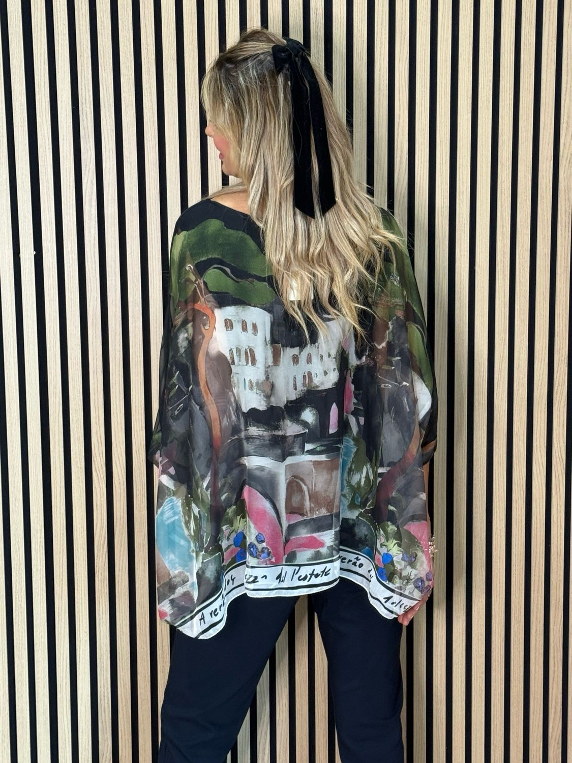 Cote D Azur Printed Oversized Top - Black