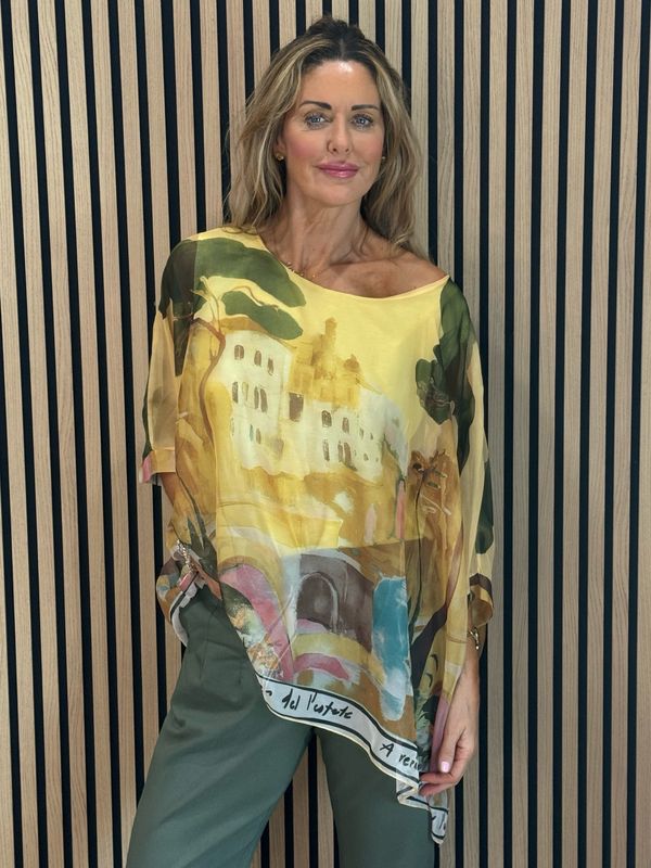 Cote D Azur Printed Oversized Top - Yellow