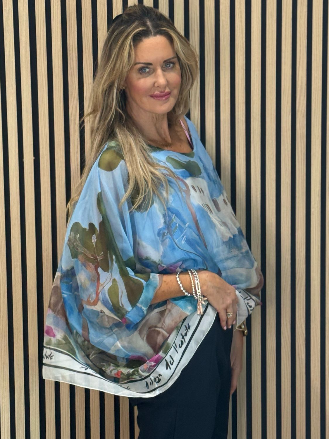 Cote D Azur Printed Oversized Top - Blue