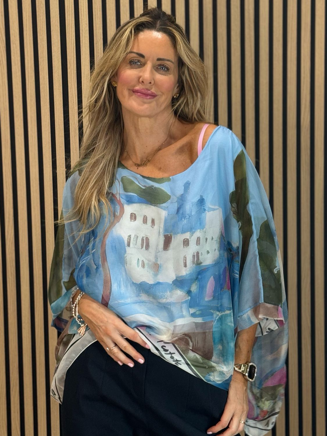 Cote D Azur Printed Oversized Top - Blue