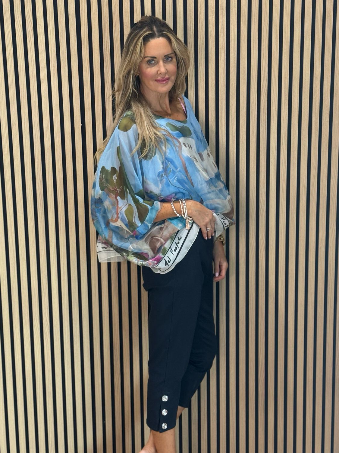 Cote D Azur Printed Oversized Top - Blue