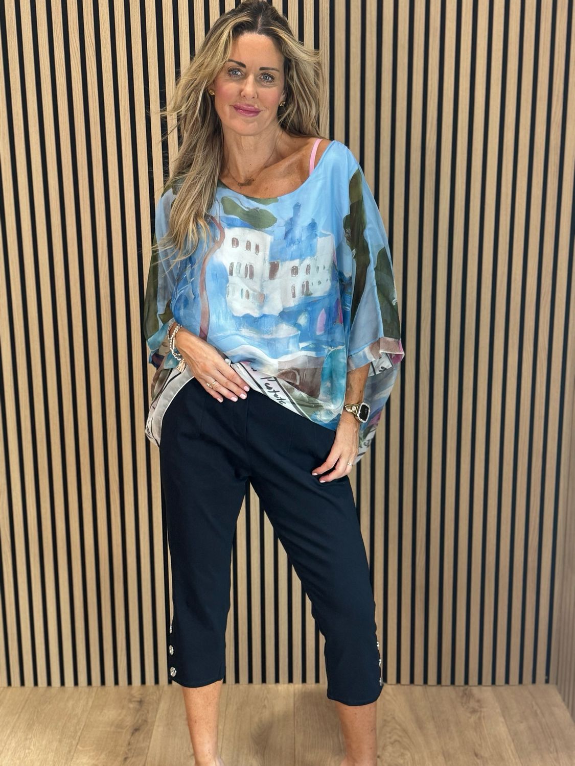 Cote D Azur Printed Oversized Top - Blue