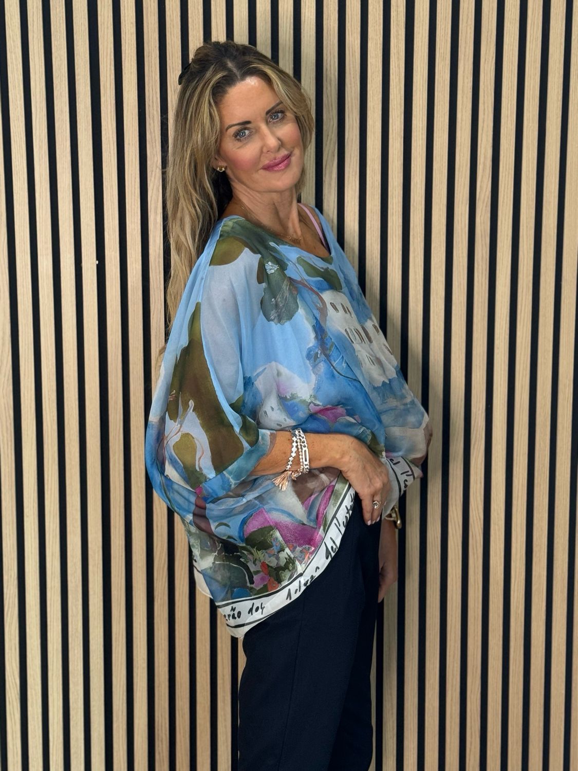 Cote D Azur Printed Oversized Top - Blue