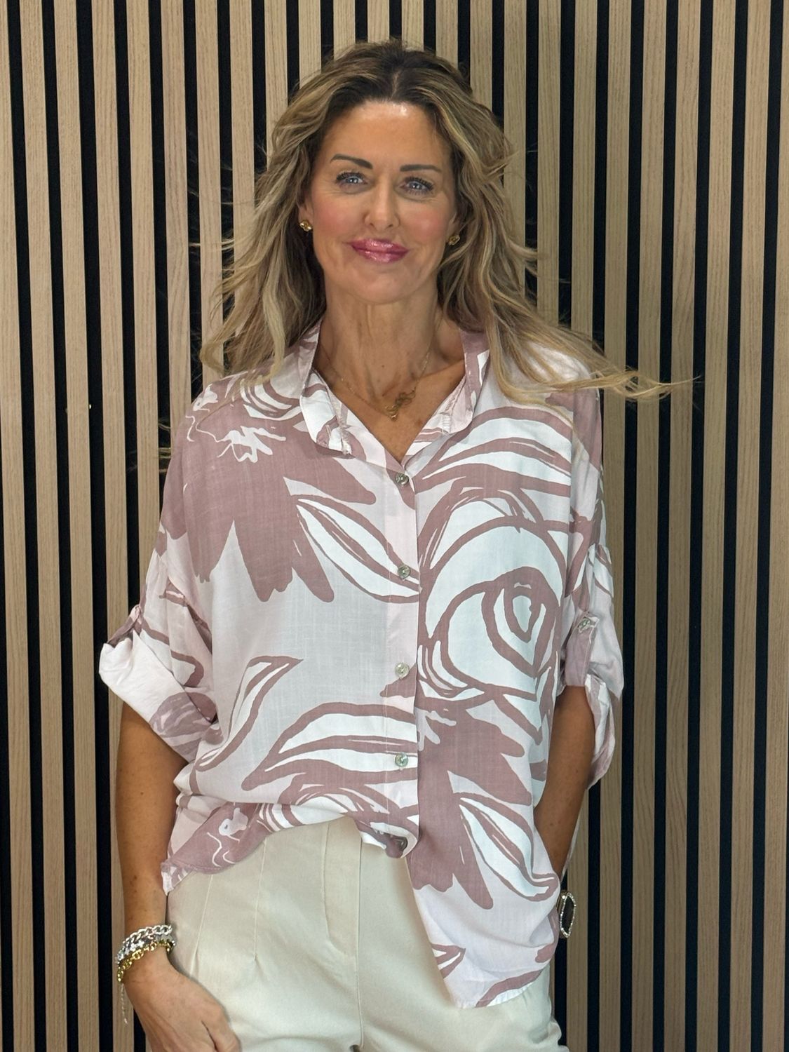 Abstract Print Cotton Shirt - Pink